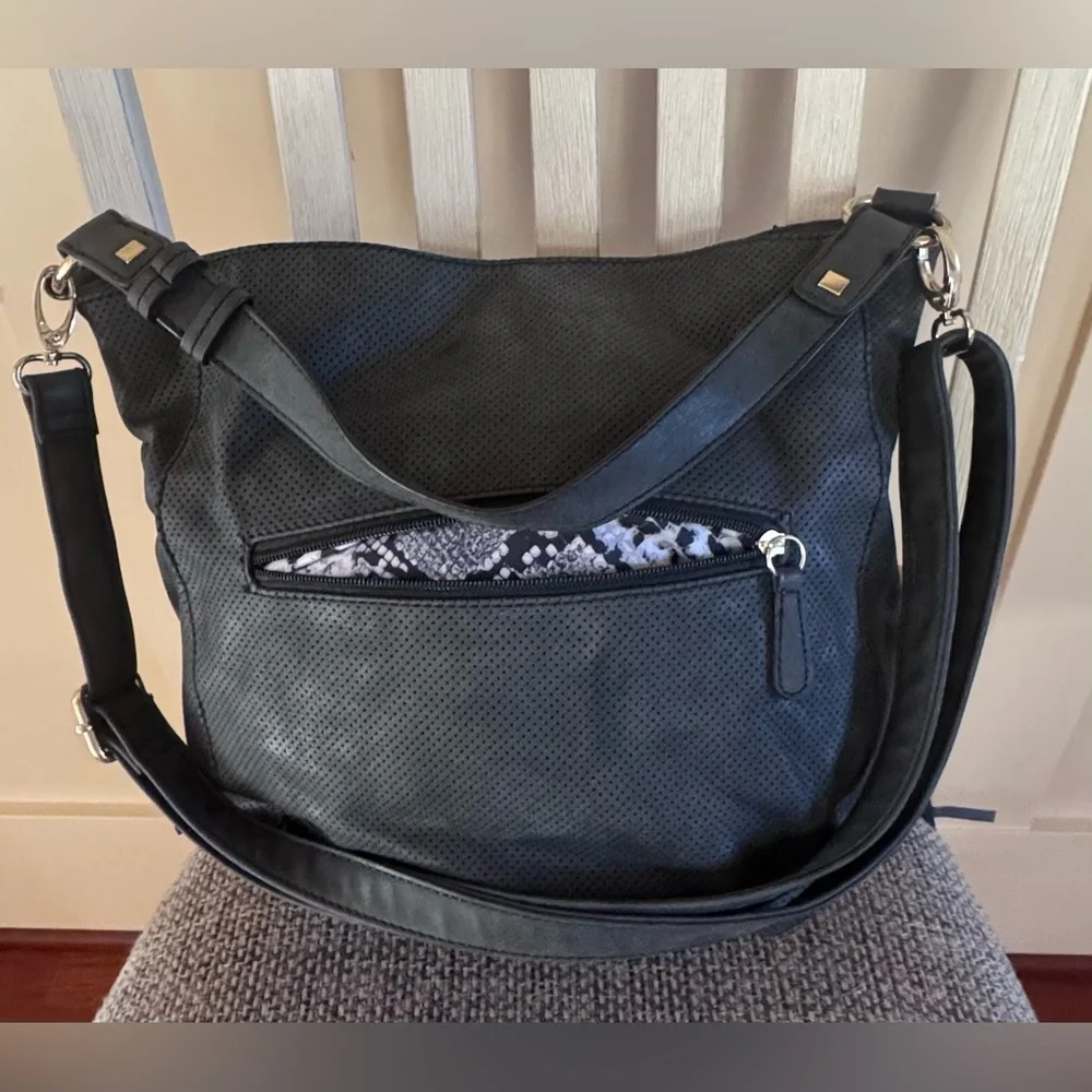 Nicole Miller New York Classic Black Hobo Bag with Gold Accents